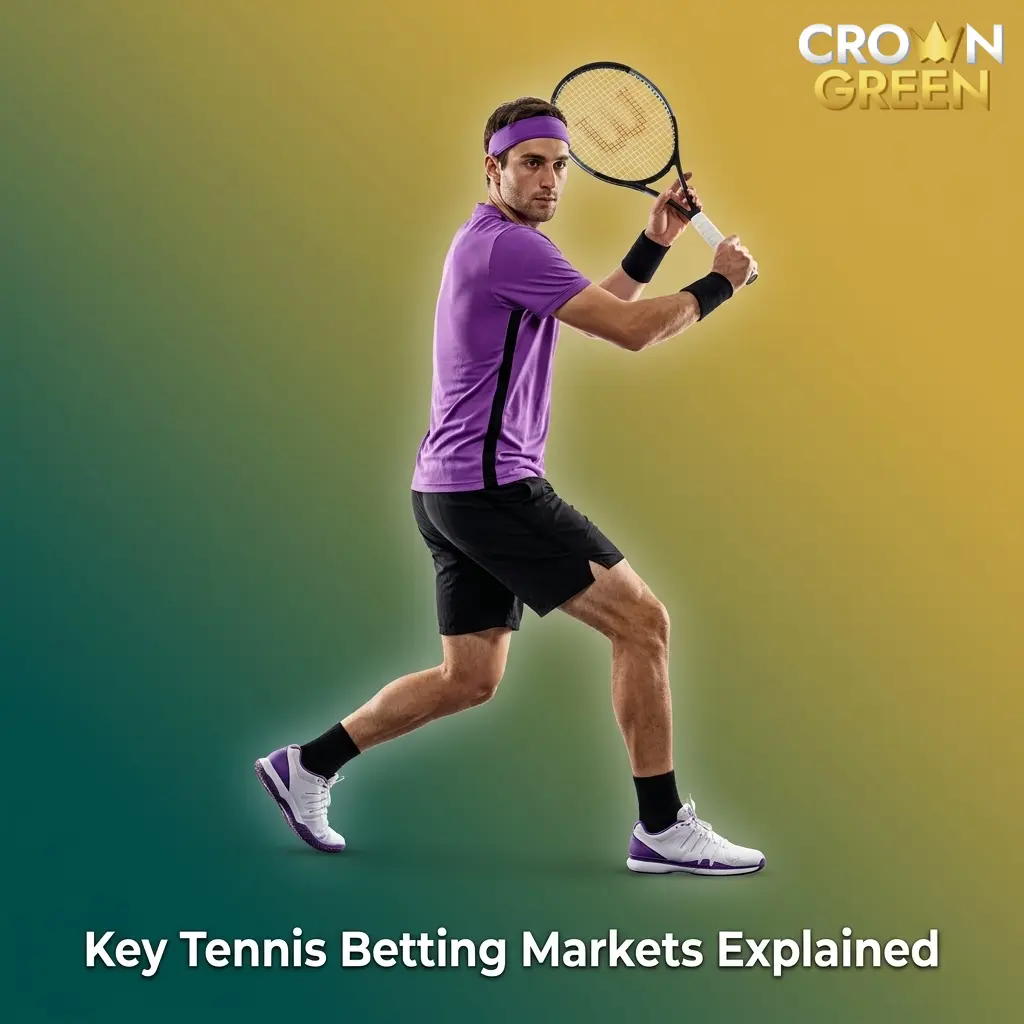 Tennis betting markets diagram showing match winner, set betting, handicap, over/under games, and first set winner options