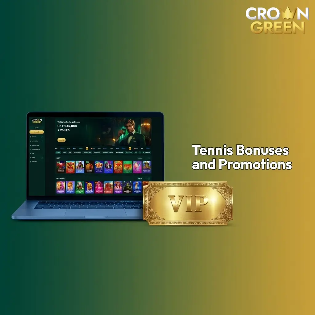 Tennis bonuses and promotions at Crowngreen including AUD 6,000 welcome bonus and 250 Free Spins for new users