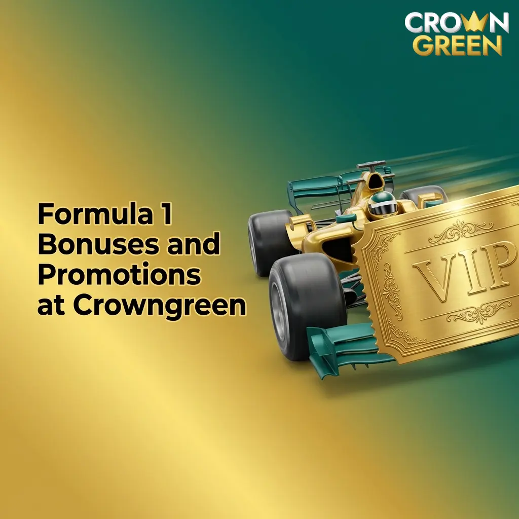 Crowngreen welcome bonus offer of up to AUD 6000 plus 250 free spins for Formula 1 betting promotions