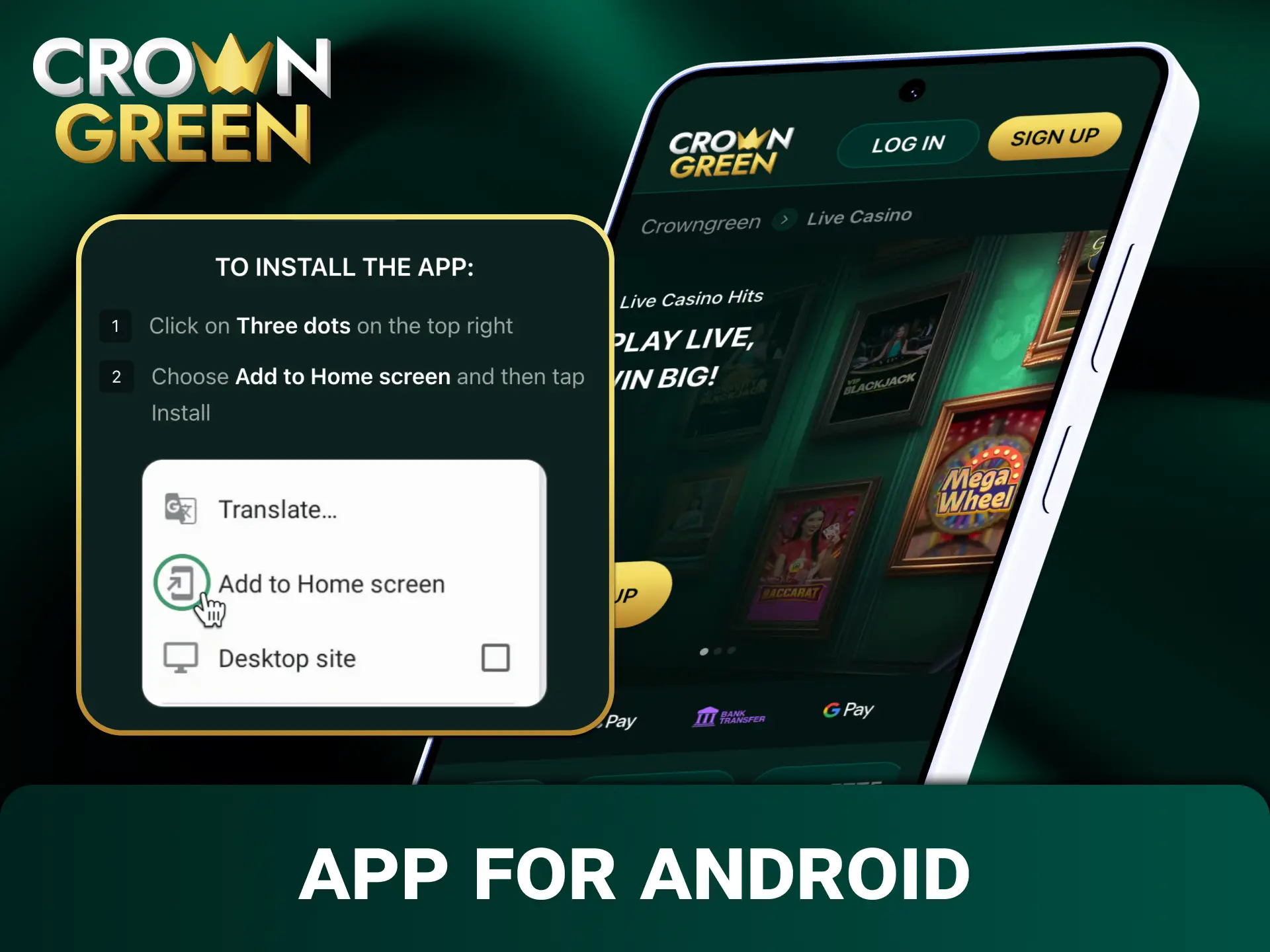 Download the official APK to install the Crowngreen app on Android devices.