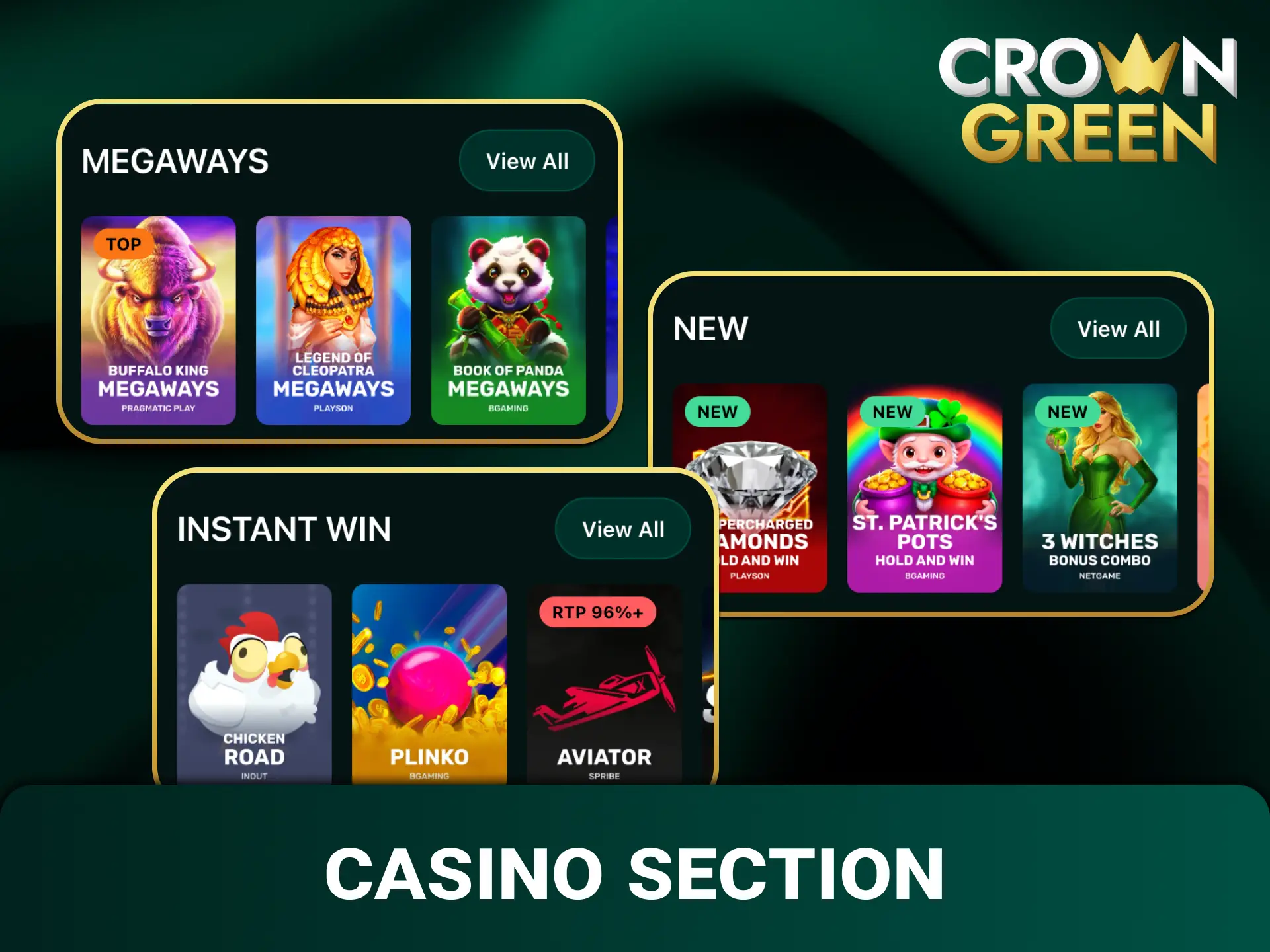 Explore a wide range of real money games on the Crowngreen app.