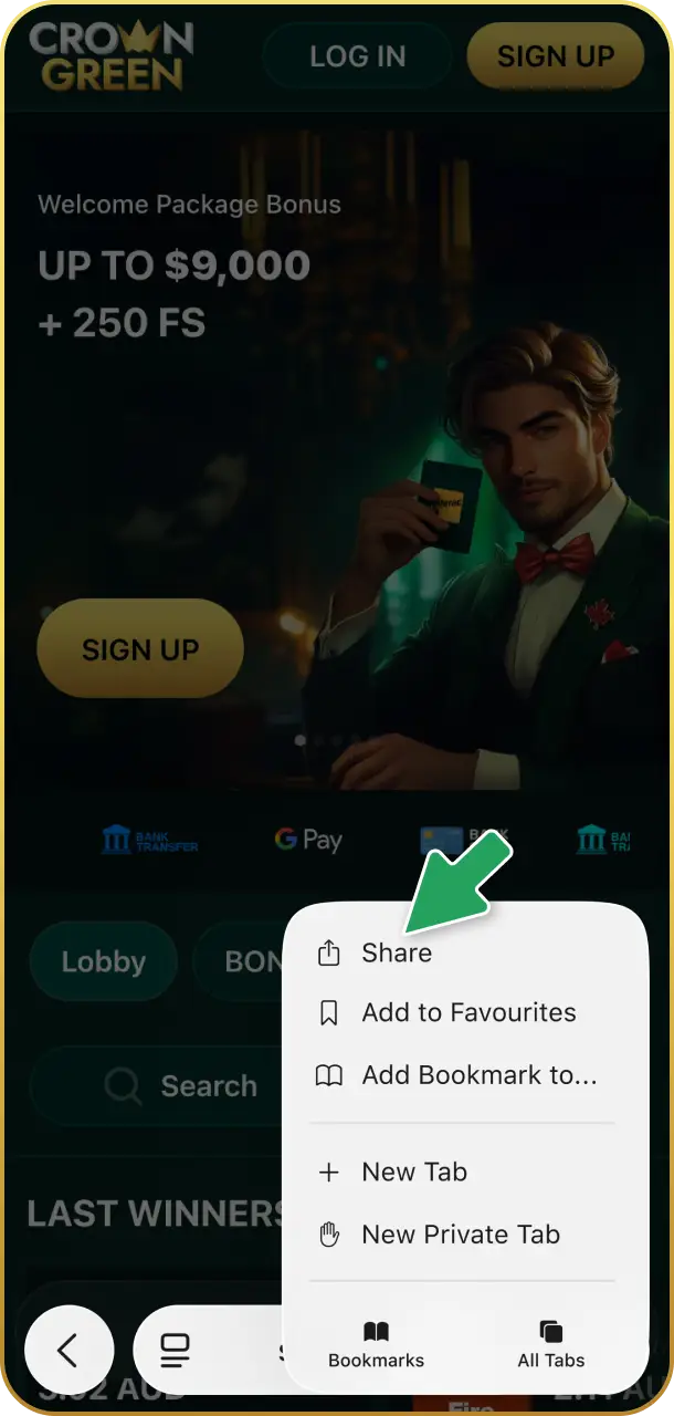 Tap the download button to start installing the Crowngreen app.