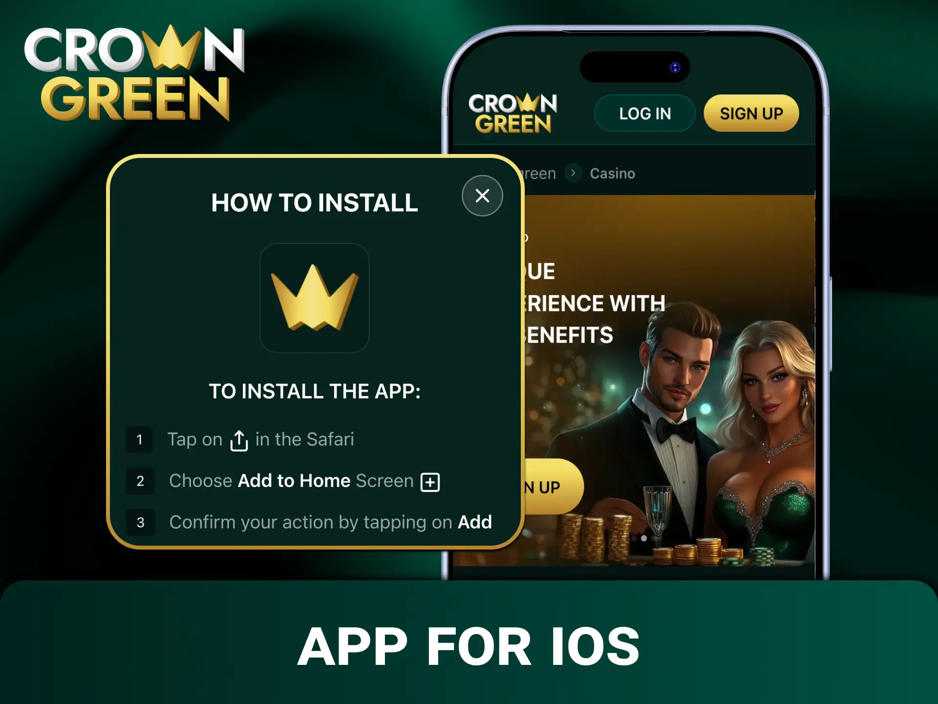 Download and setup the mobile web version for the Crowngreen app on iOS.