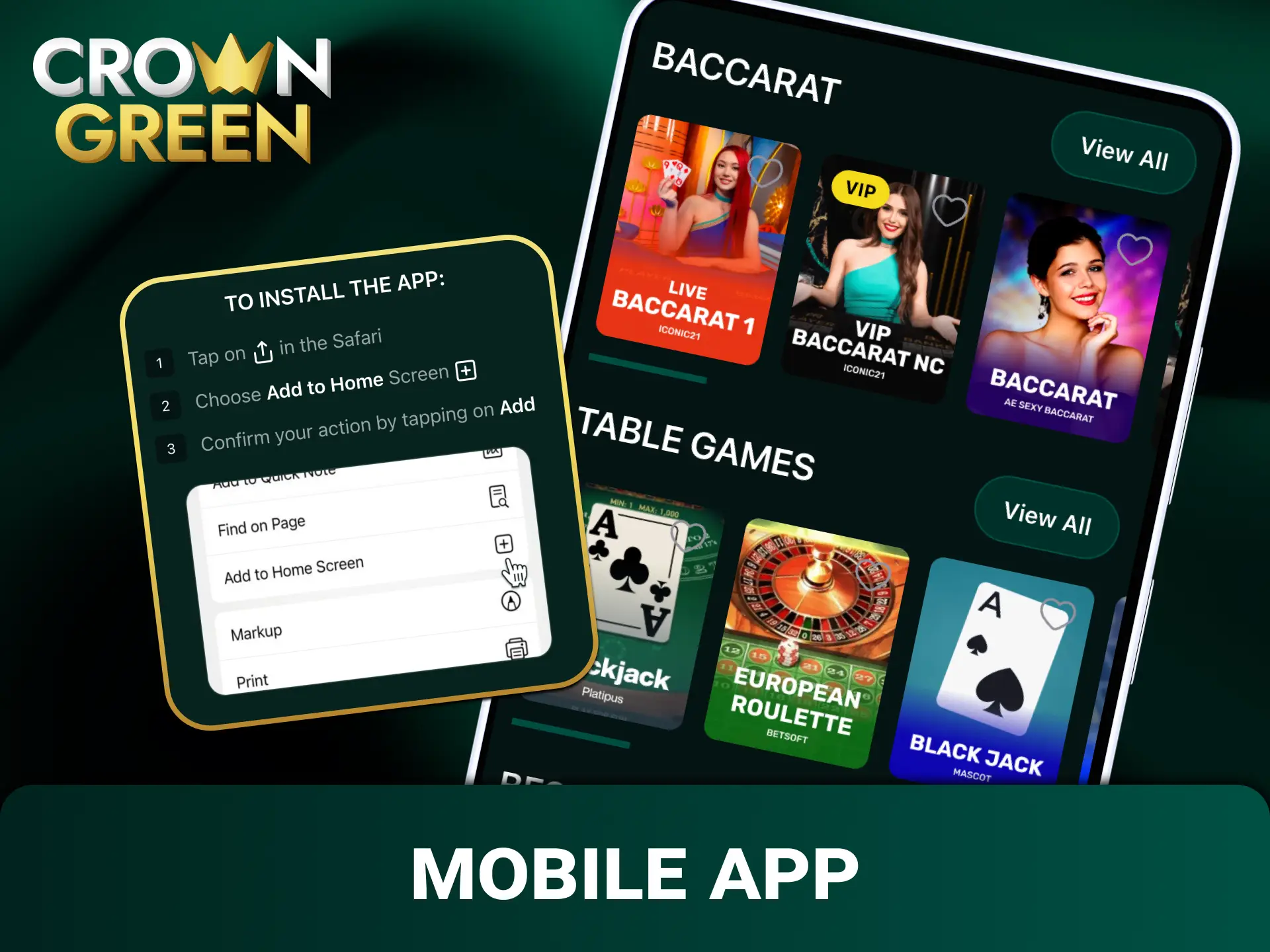 Enjoy live casino streams via mobile on Crowngreen slot.