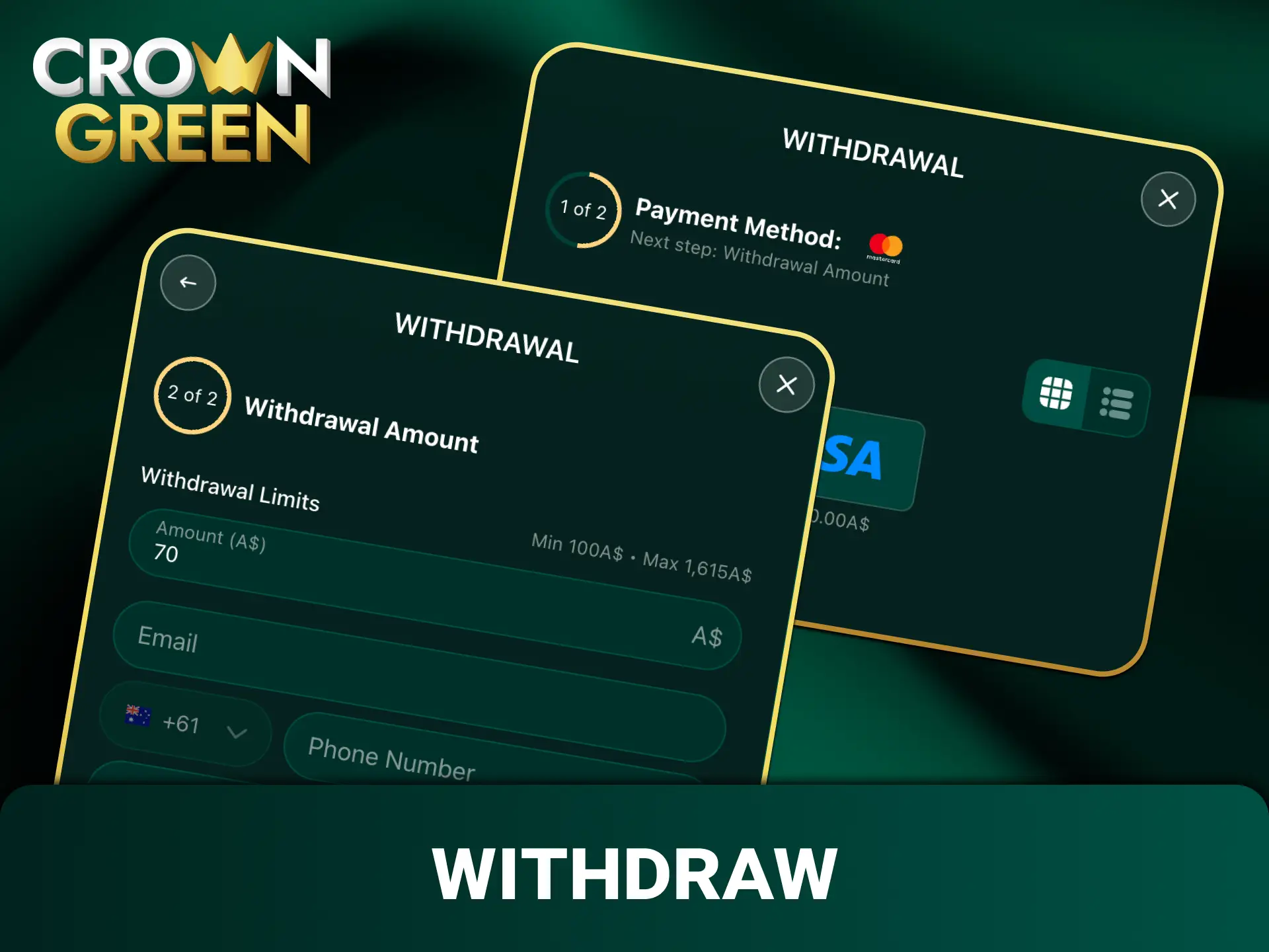 Request a payout and learn how to withdraw winnings at Crowngreen casino.