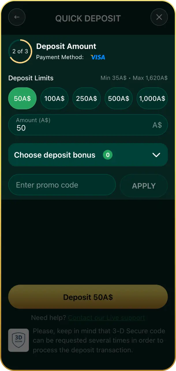 Enter the deposit amount to set your transaction value on Crowngreen payments.