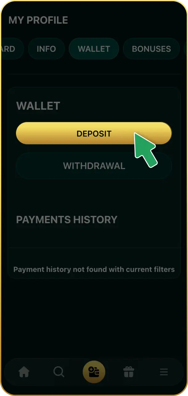Navigate to the cashier to open the deposit section on Crowngreen payments.
