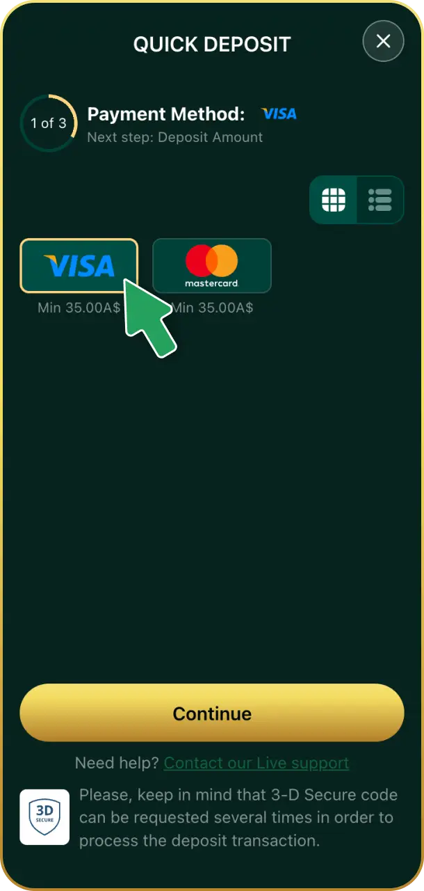 Choose your payment method from the available options on Crowngreen payments.