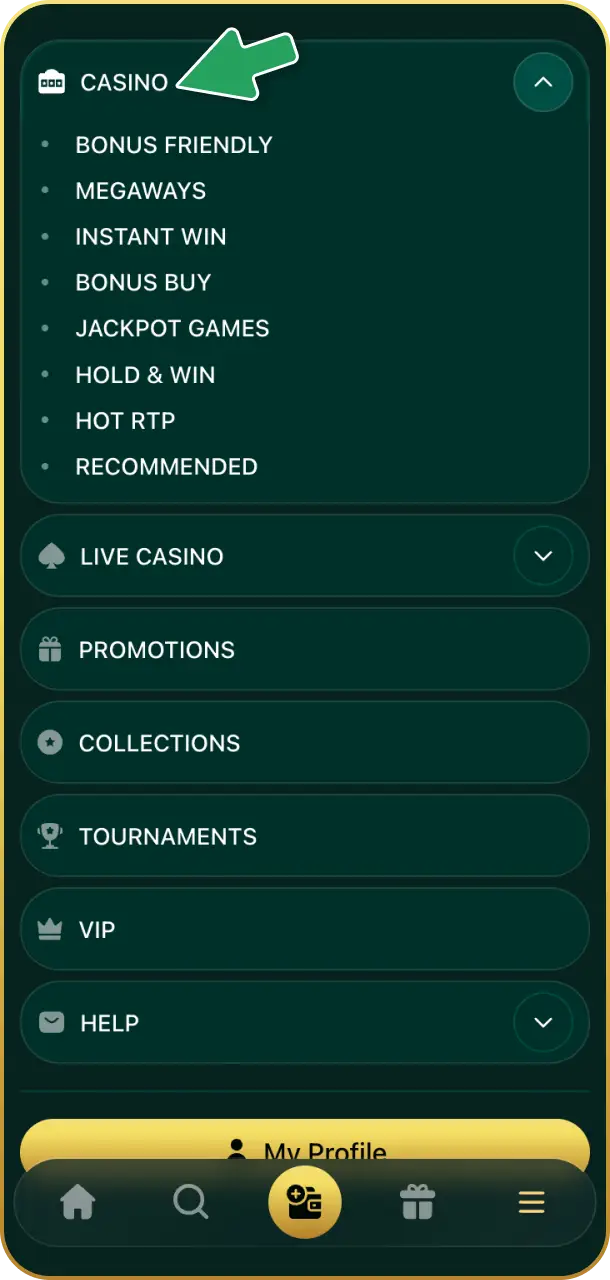 Navigate to the slots lobby to browse featured games on Crowngreen slots.